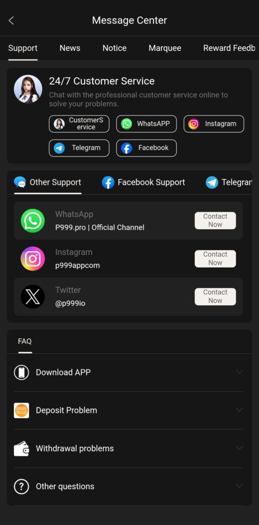 P999 Game 24/7 Customer Service