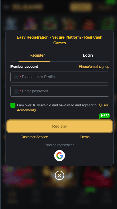 3S Game Register and Login