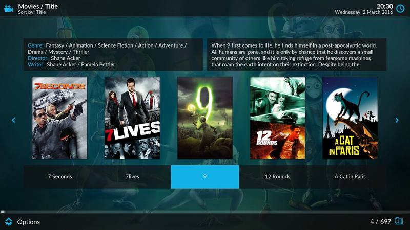Kodi APK download - Estuary interface movies library view