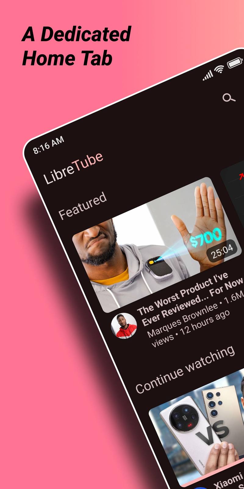 LibreTube APK download — LibreTube app home screen screenshot