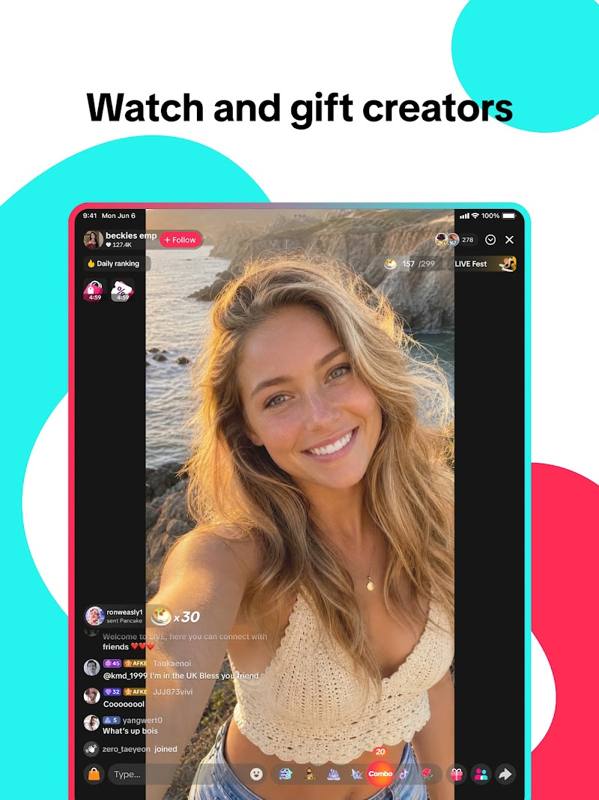 TikTok APK download — TikTok LIVE streaming and creator gifting interface