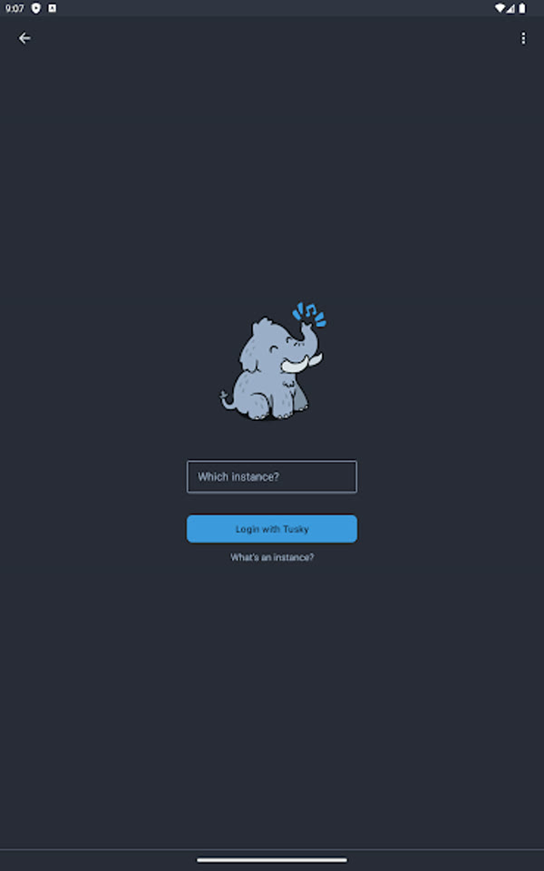 tusky apk download — Tusky app login screen for any Mastodon instance